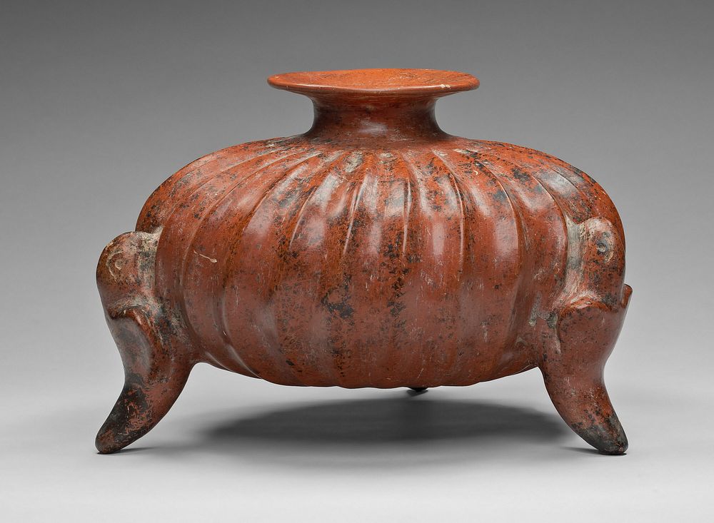 Vessel in the Form of a Squash with Parrot Supports by Colima
