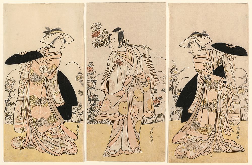 Bando Mitsugoro II as Tennen no Mansaku-kitsune and Ichikawa Monnosuke III as Nikaido Shinanonosuke and Iwai Hanshiro IV as…