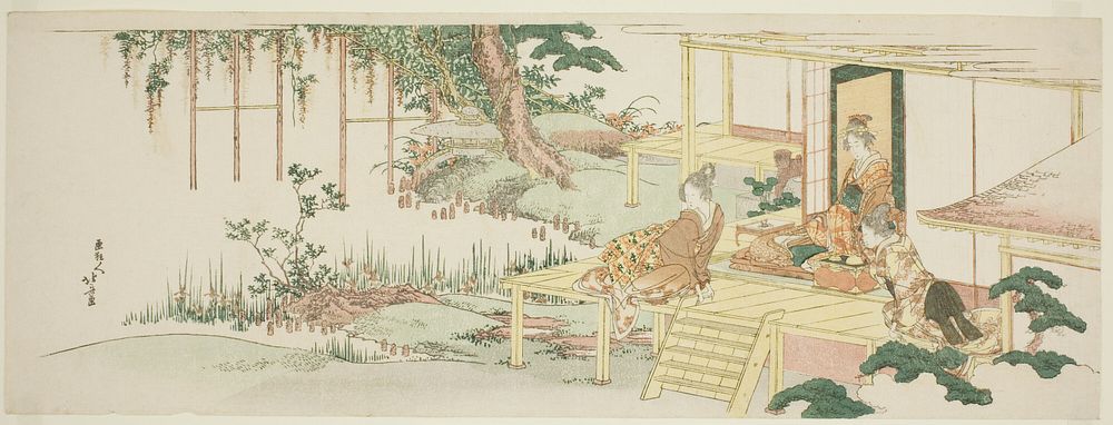 Admiring wisteria by Katsushika Hokusai
