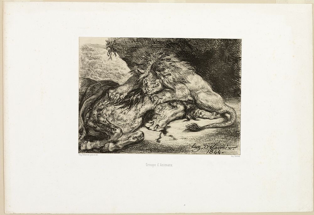 Lion Devouring a Horse by Eugène Delacroix