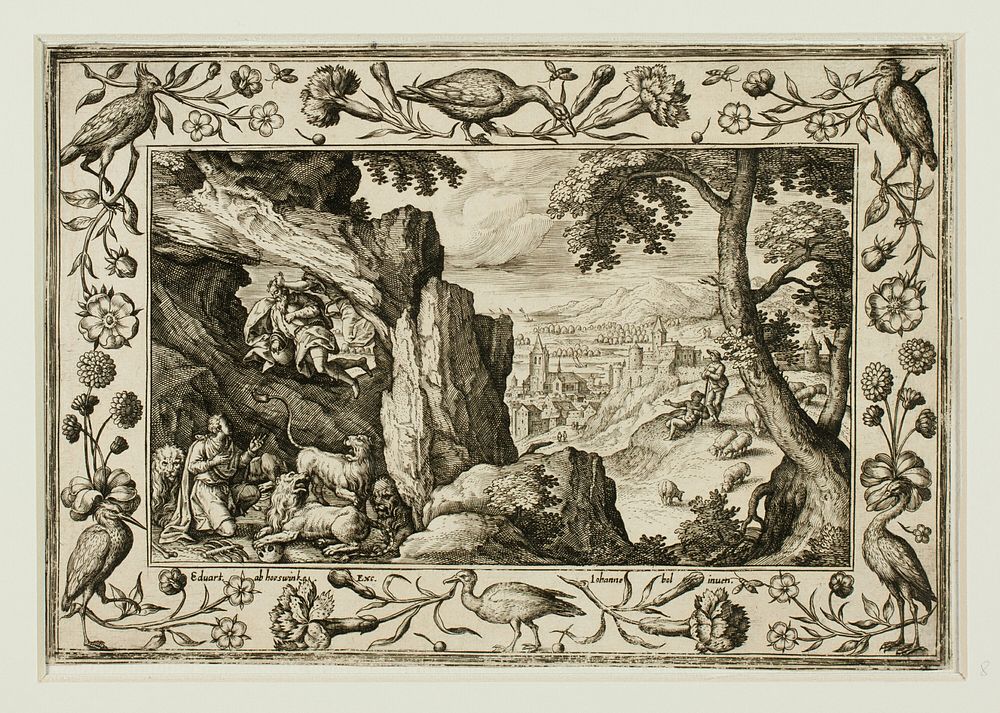 Daniel in the Lion's Den, from Landscapes with Old and New Testament Scenes and Hunting Scenes by Adriaen Collaert, II