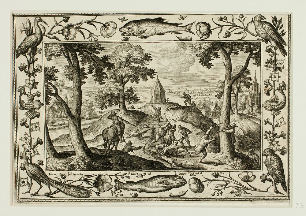 Wolf Hunt, from Landscapes with Old and New Testament Scenes and Hunting Scenes by Adriaen Collaert, II