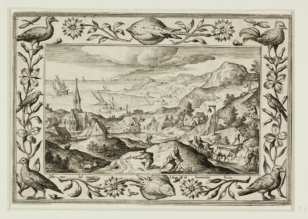 Rabbit Hunt, from Landscapes with Old and New Testament Scenes and Hunting Scenes by Adriaen Collaert, II