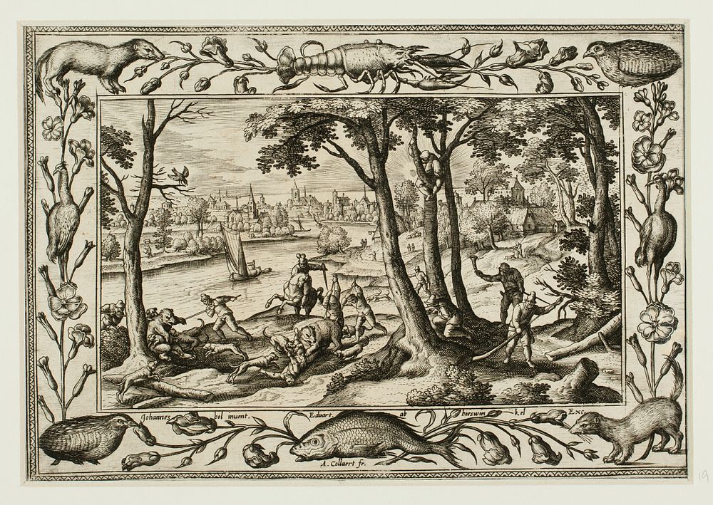 Bear Hunt, from Landscapes with Old and New Testament Scenes and Hunting Scenes by Adriaen Collaert, II