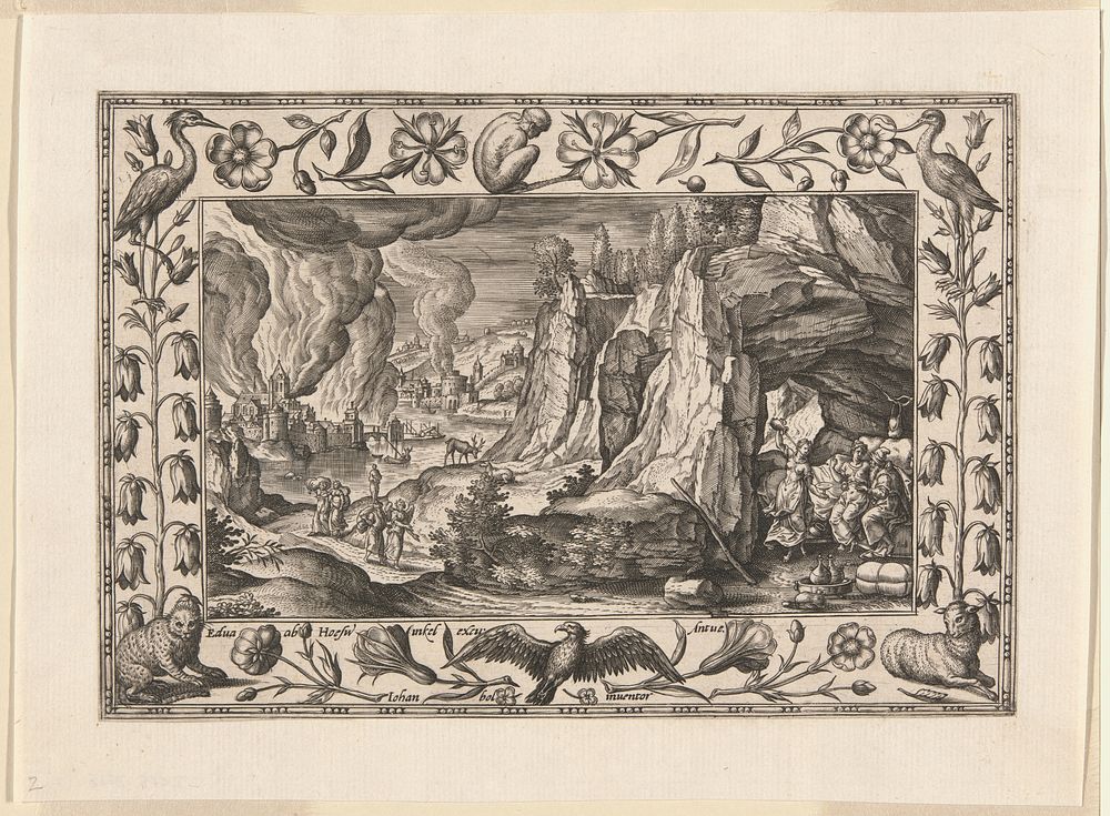 Lot and His Daughters, from Landscapes with Old and New Testament Scenes and Hunting Scenes by Adriaen Collaert, II