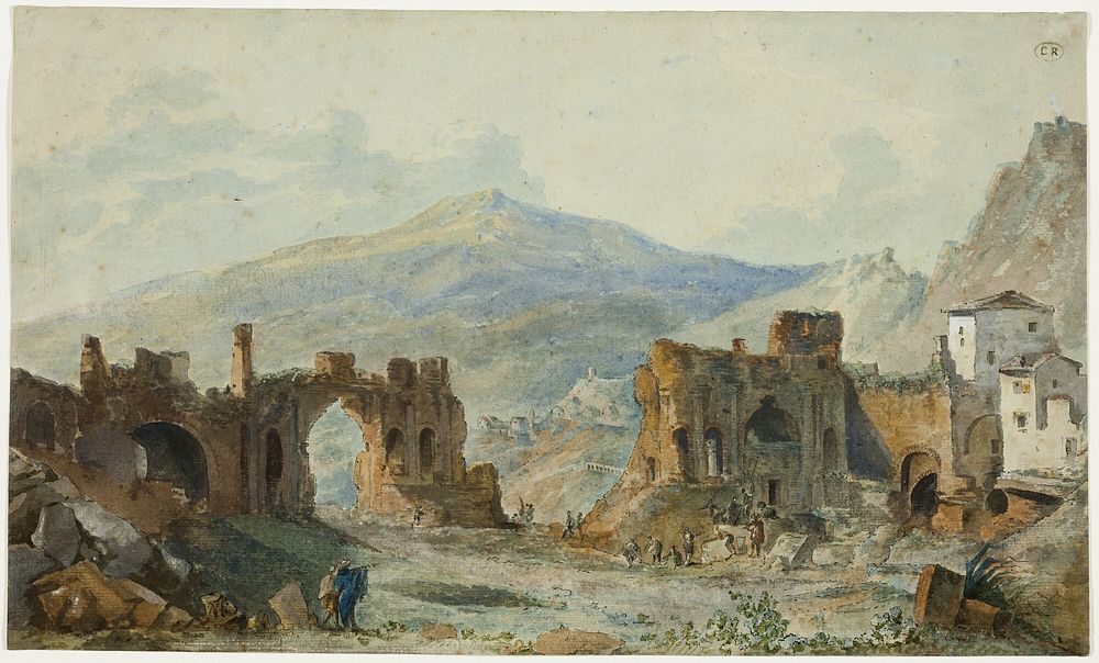 The Ancient Theater at Taormina with a View of Mount Etna, Study for Saint Non's Voyage Pittoresque de Naples et de Sicile…