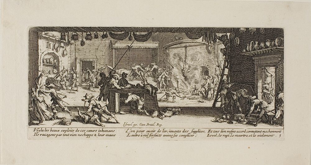 Plundering a Large Farmhouse, plate five from The Miseries of War by Jacques Callot