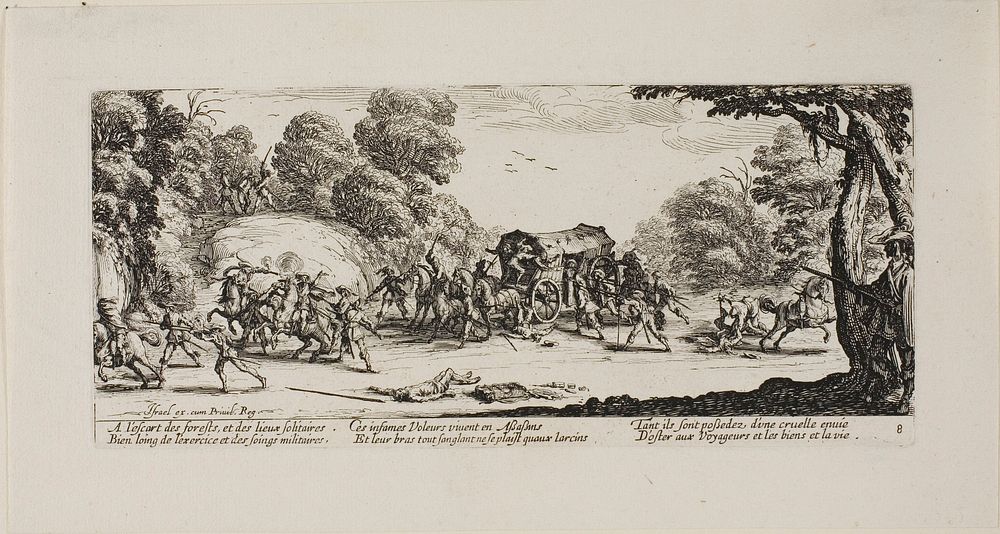 Attack on the Coach, plate eight from The Miseries of War by Jacques Callot