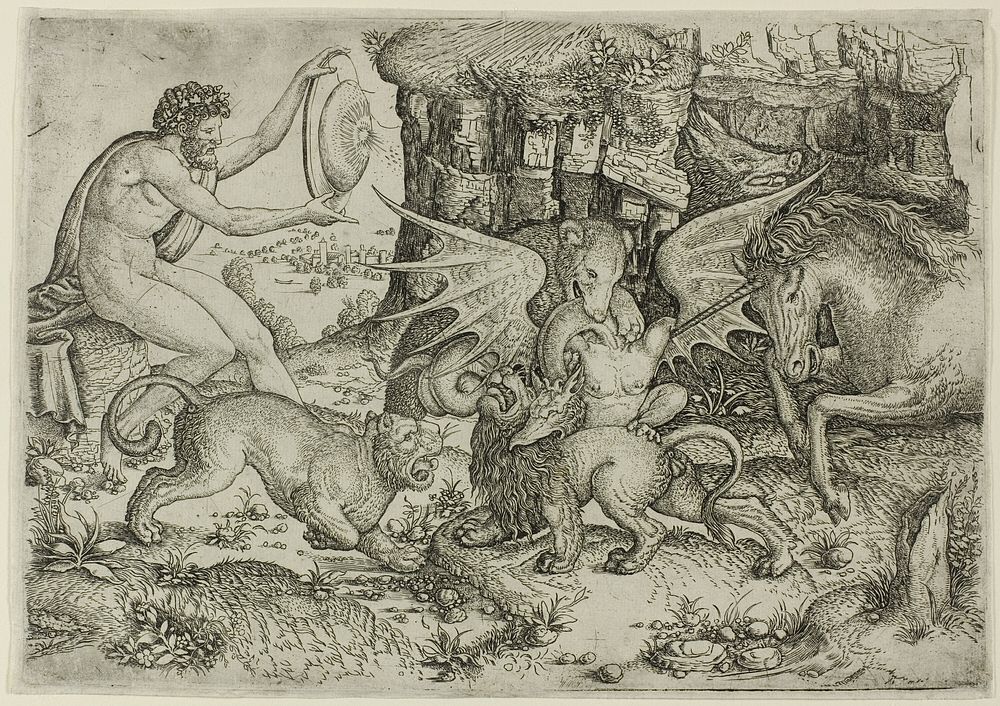 Allegory: Combat of Animals in the Presence of Man with Shield by Master of the Beheading of St. John the Baptist