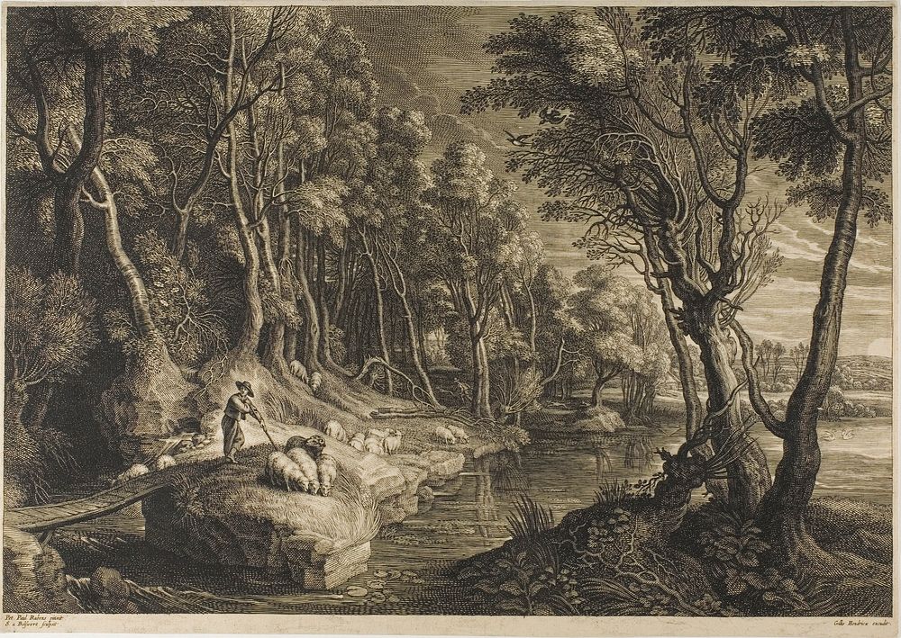 Forest Crossed by a Stream, from The Small Landscapes by Schelte Adamsz. Bolswert