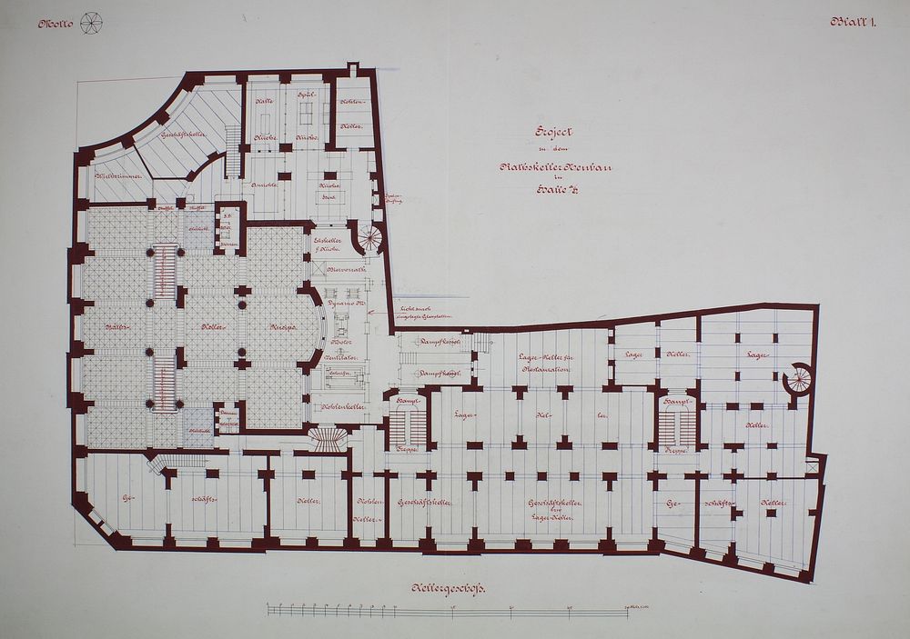 Rathskeller Neubau, Halle (Saale), Saxony-Anhalt, Germany, Basement Plan by Peter Joseph Weber (Architect)