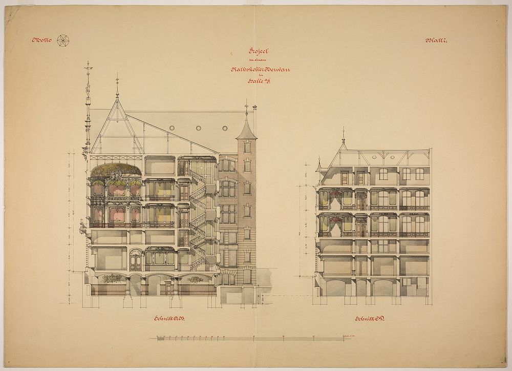 Rathskeller Neubau, Halle (Saale), Saxony-Anhalt, Germany, Two Sections by Peter Joseph Weber (Architect)