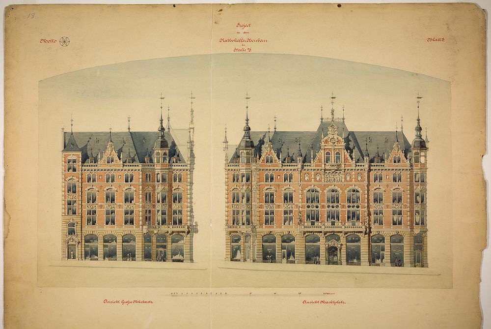 Rathskeller Neubau, Halle (Saale), Saxony-Anhalt, Germany, Elevations by Peter Joseph Weber (Architect)