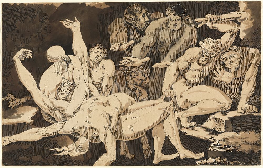 Nude Male Figures Bearing the Bodies of their Dead Companions by James Jefferys