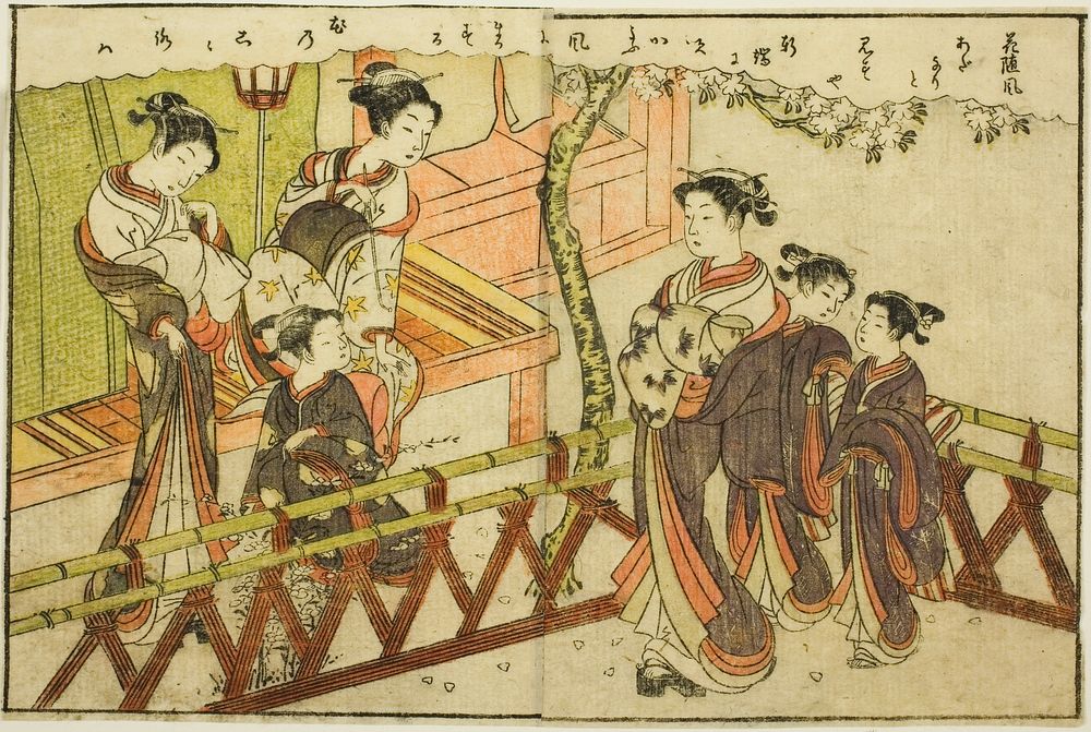 Double-page Illustration from Vol. 2 of "Picture Book of Spring Brocades (Ehon haru no nishiki)" by Suzuki Harunobu