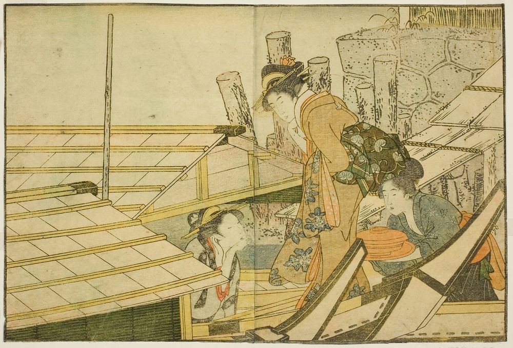 Embarking on Pleasure Boats in Summer, from the illustrated book "Picture Book: Flowers of the Four Seasons (Ehon shiki no…