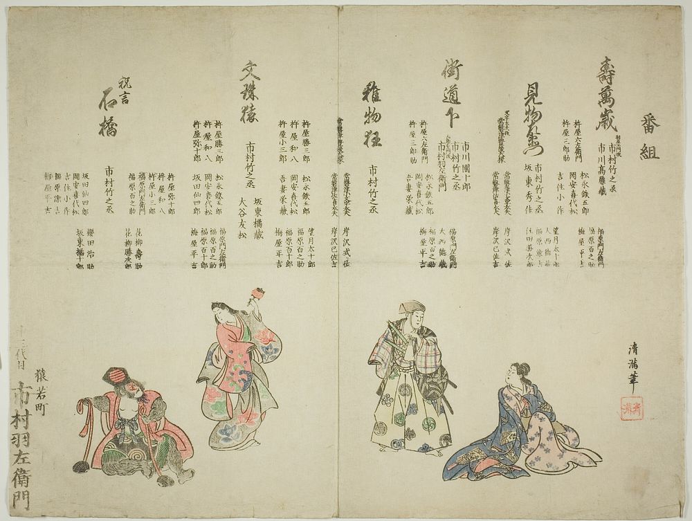 Program of the ten day performance celebrating the succession of Ichimura Uzaemon XIII by Torii Kiyomitsu II (Kiyomine)