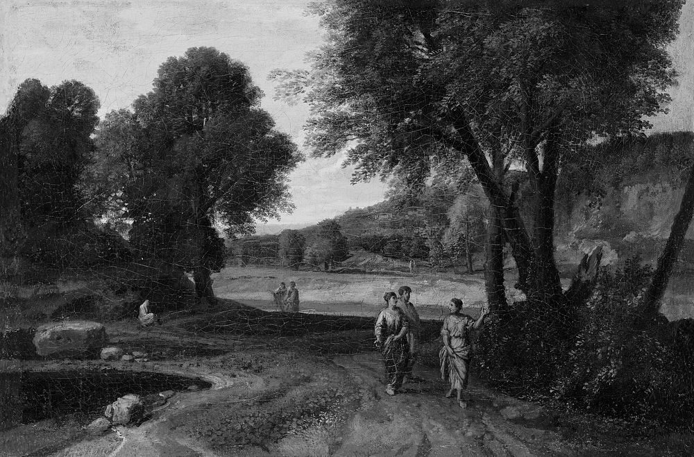 Classical Landscape with Two Women and a Man on a Path by Jean François Millet, I