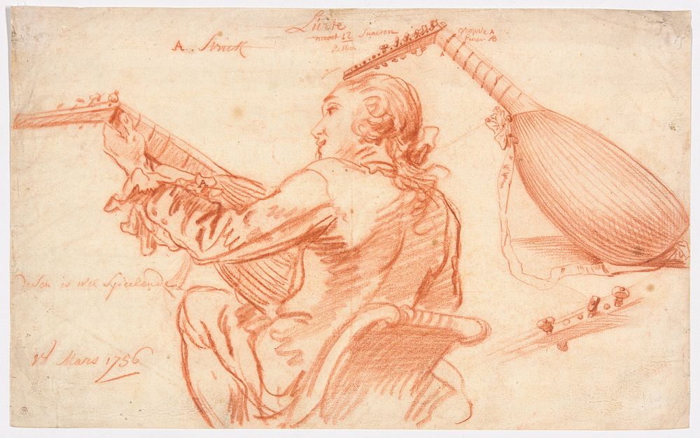 Sketches of a Lute Player and Lute by Jan Anton Garemyn