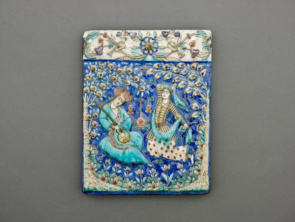Rectangular Tile with Musician and Dancer by Islamic