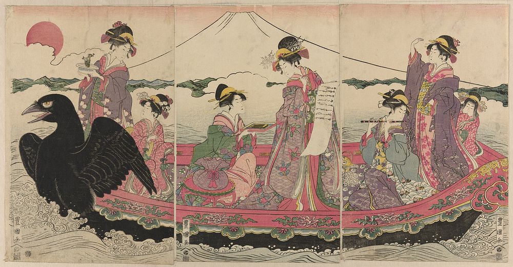 Women on a boat at New Year imitating the Seven Gods of Good Fortune by Utagawa Toyokuni I