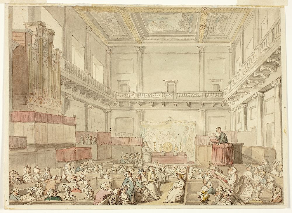 Study for Royal Chapel, Whitehall, from Microcosm of London by Thomas Rowlandson