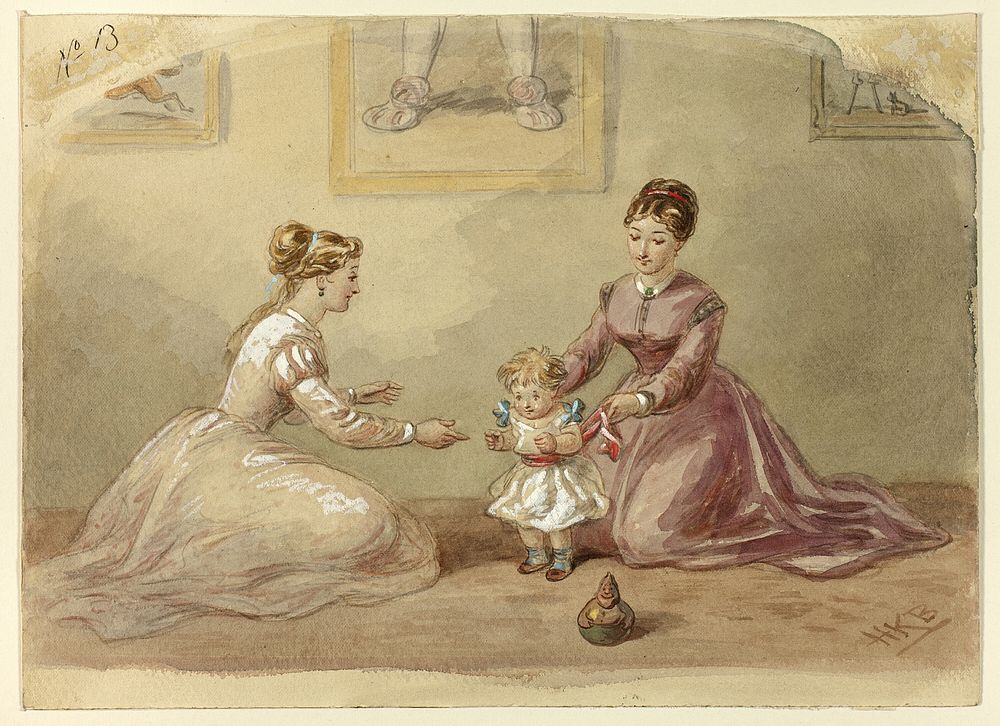 Ladies Coaxing Baby to Walk by Hablot Knight Browne