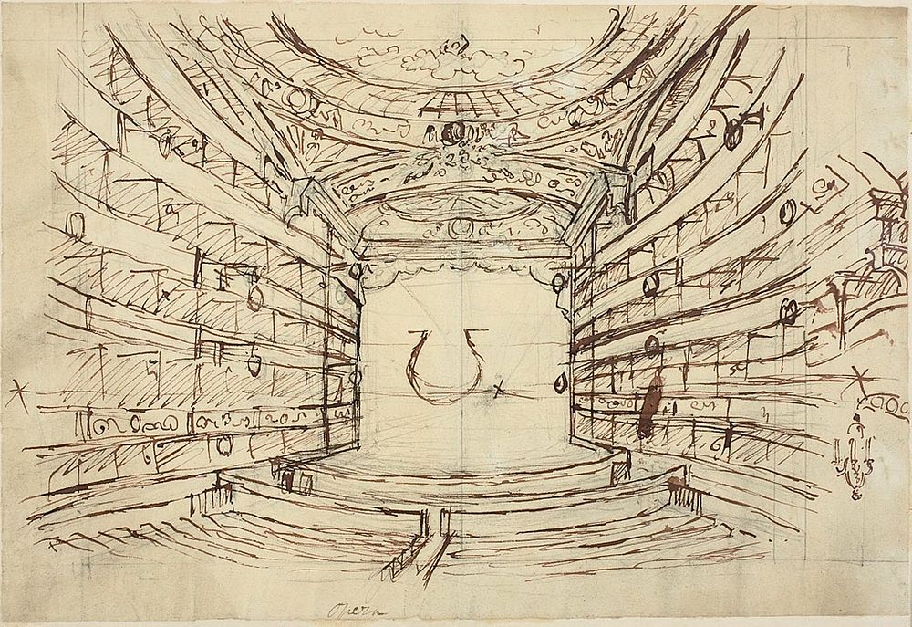 Study for Opera House, from Microcosm of London by Augustus Charles Pugin