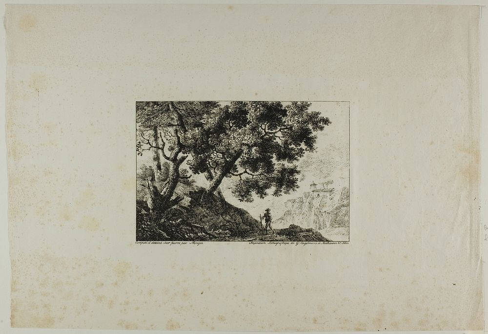 Landscape with Man Carrying Staff by Pierre Antoine Mongin