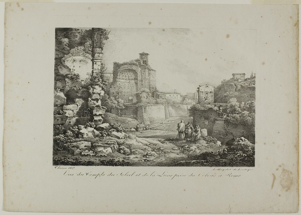 View of the Temple of the Sun and Moon from the Coliseum in Rome by Claude Thiénon