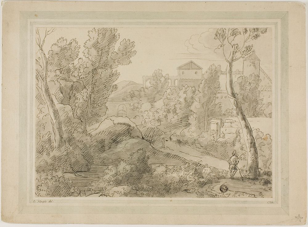 Italianate Landscape with Buildings, Aqueduct by C. Nangle