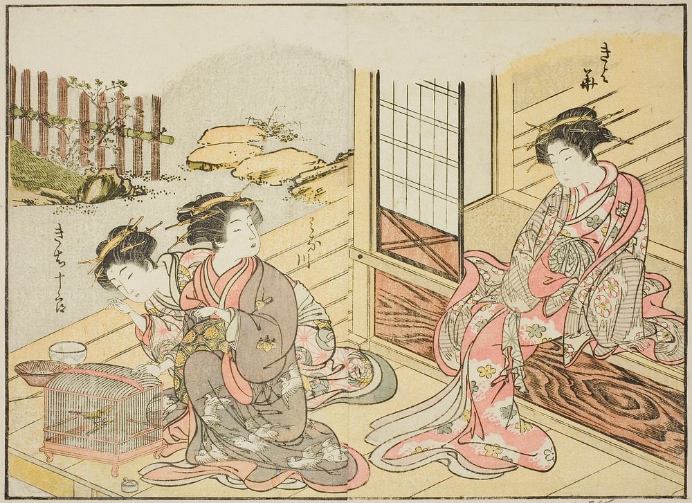 Courtesans of the Kagemanjiya, from the book "Mirror of Beautiful Women of the Pleasure Quarters (Seiro bijin awase sugata…