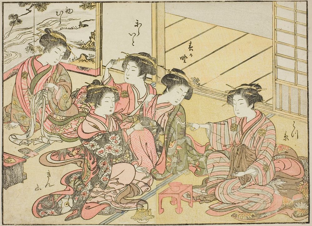 Courtesans of the Gakuiseya, from the book "Mirror of Beautiful Women of the Pleasure Quarters (Seiro bijin awase sugata…