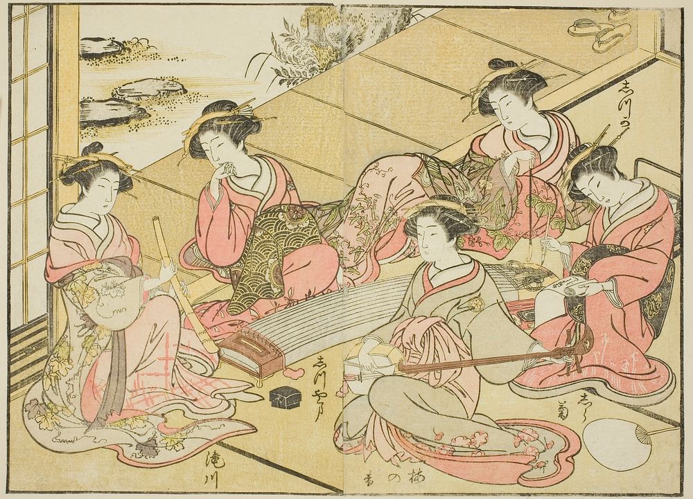 Courtesans of the Tamaya, from the book "Mirror of Beautiful Women of the Pleasure Quarters (Seiro bijin awase sugata…