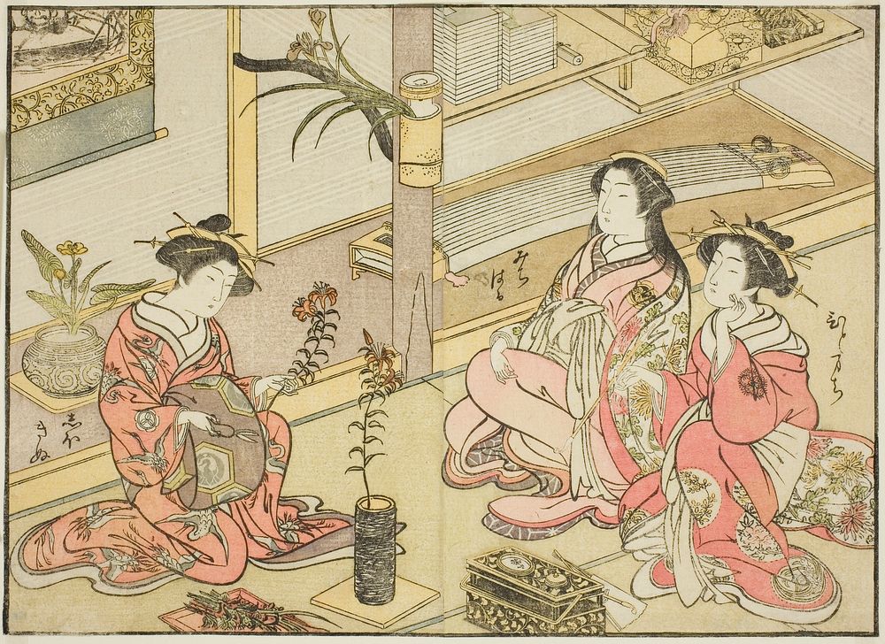 Courtesans of the Kadotsutaya, from the book "Mirror of Beautiful Women of the Pleasure Quarters (Seiro bijin awase sugata…