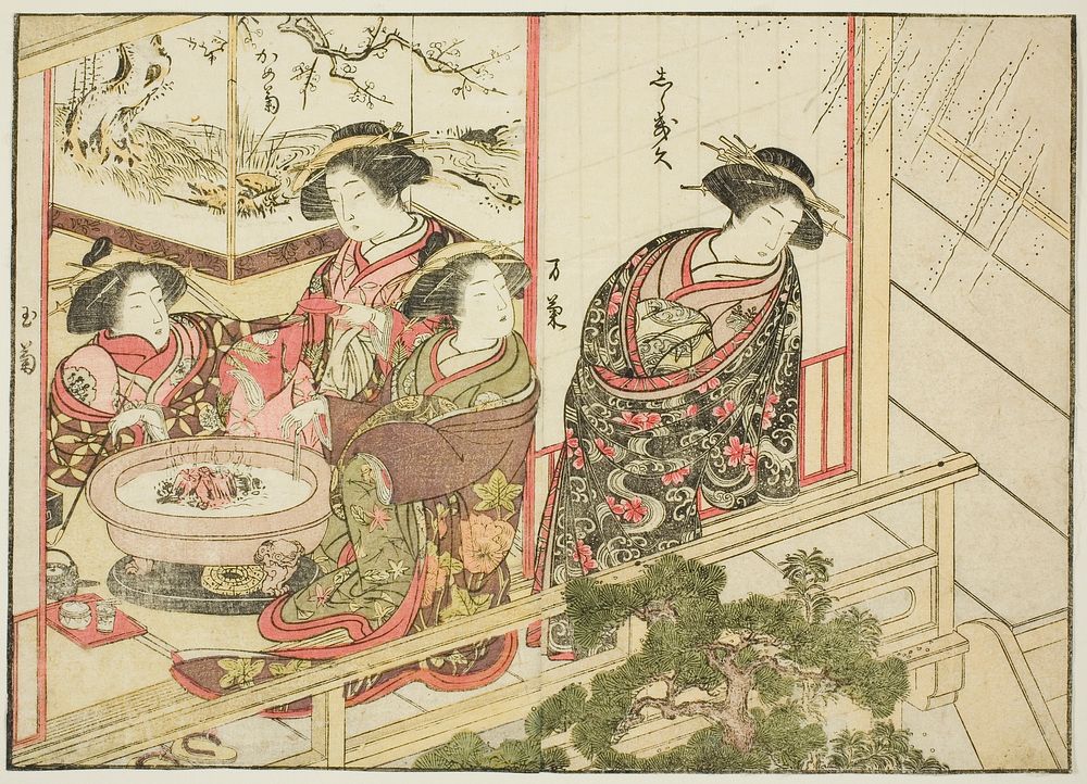 Courtesans of the Kiribishiya, from the book "Mirror of Beautiful Women of the Pleasure Quarters (Seiro bijin awase sugata…