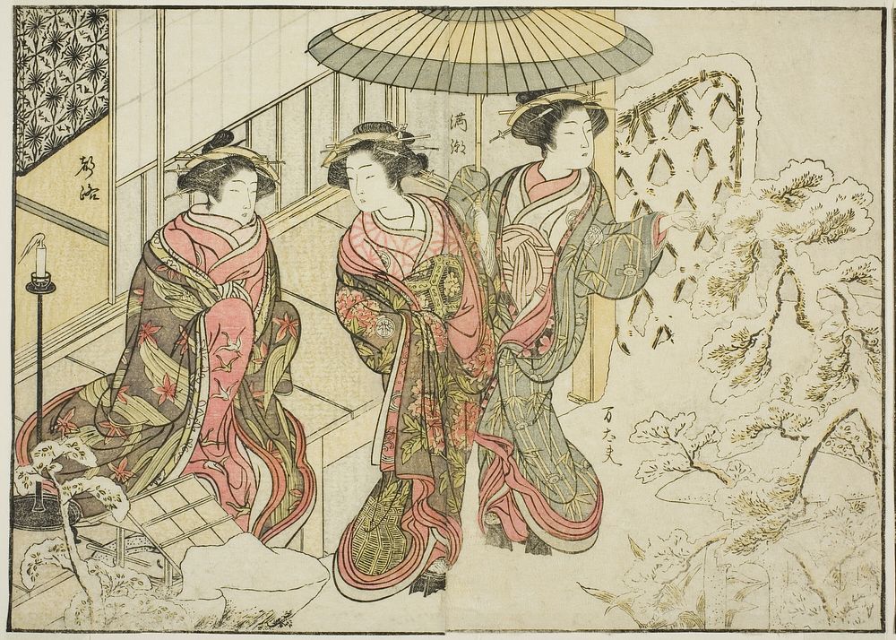 Courtesans of the Nakaomiya, from the book "Mirror of Beautiful Women of the Pleasure Quarters (Seiro bijin awase sugata…