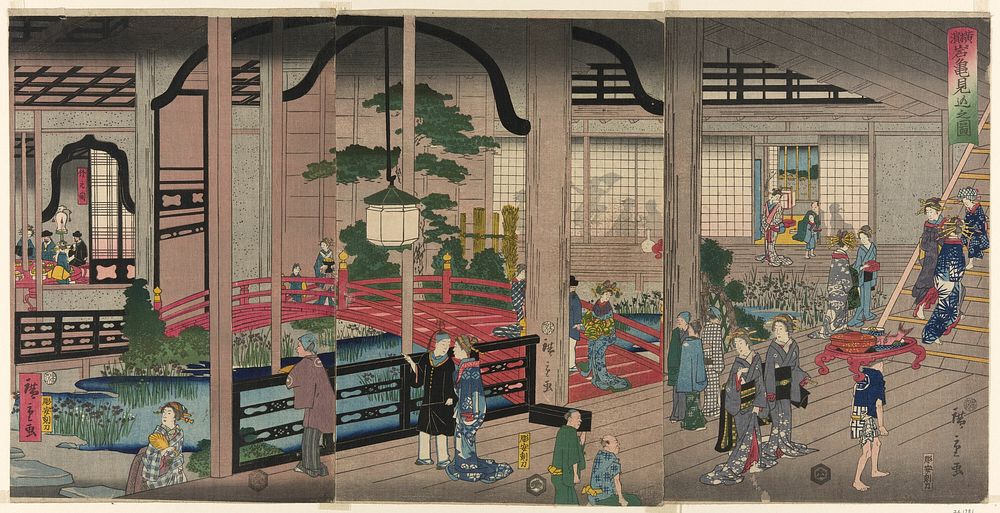The Interior of the Gankiro in Yokohama (Yokohama Gankiro mikomi no zu) by Utagawa Hiroshige II (Shigenobu)