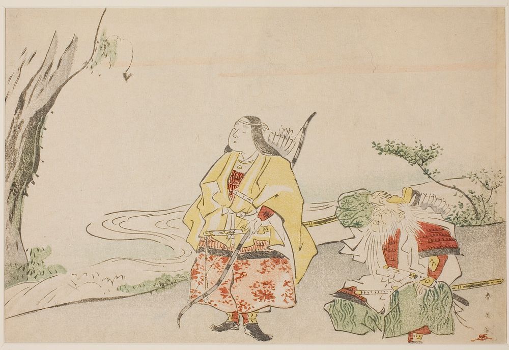 Empress Jingu (left), and Her Minister Takenouchi no Sukune (right) by Katsukawa Shun'ei