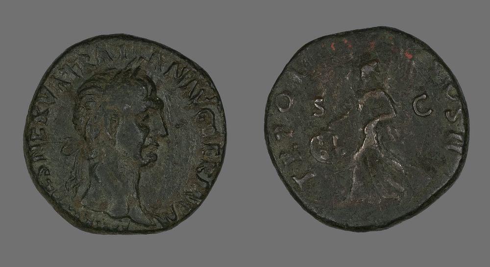 Sestertius (Coin) Portraying Emperor Trajan by Ancient Roman
