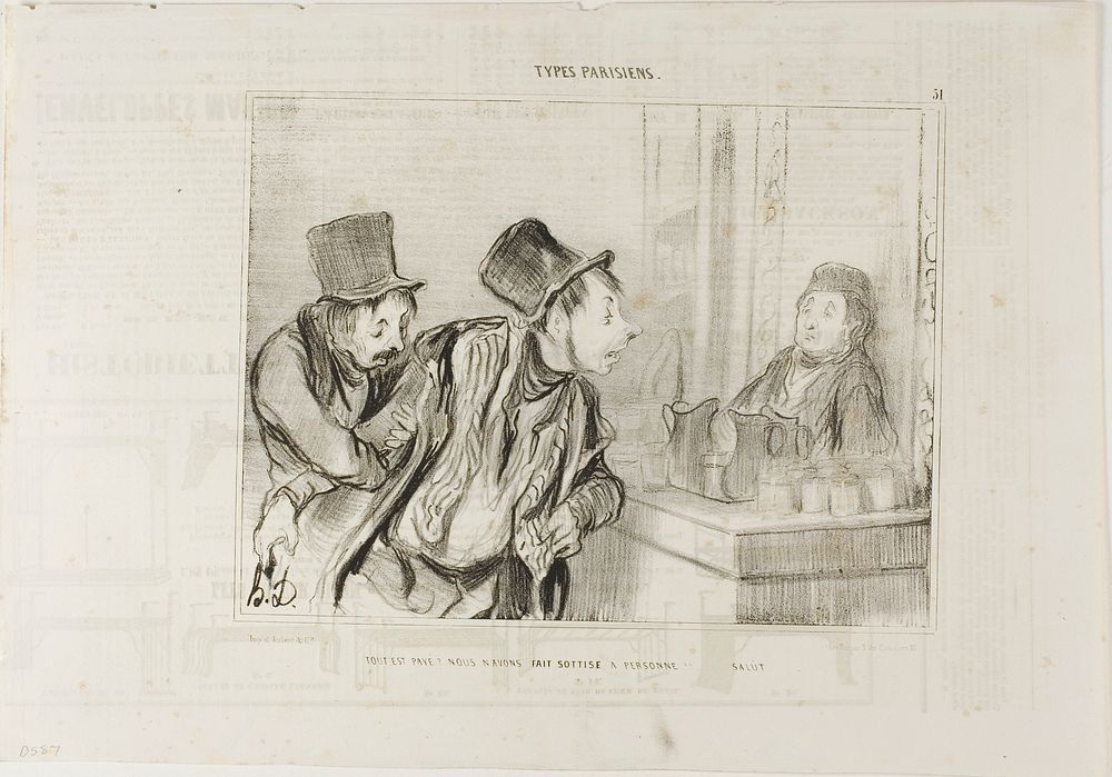 “Everything is Paid for? And We Didn't Insult Anyone… Bye,” plate 31 from Types Parisiens by Honoré-Victorin Daumier
