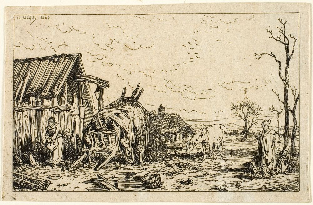 Landscape with Unhitched Cart by Charles Émile Jacque