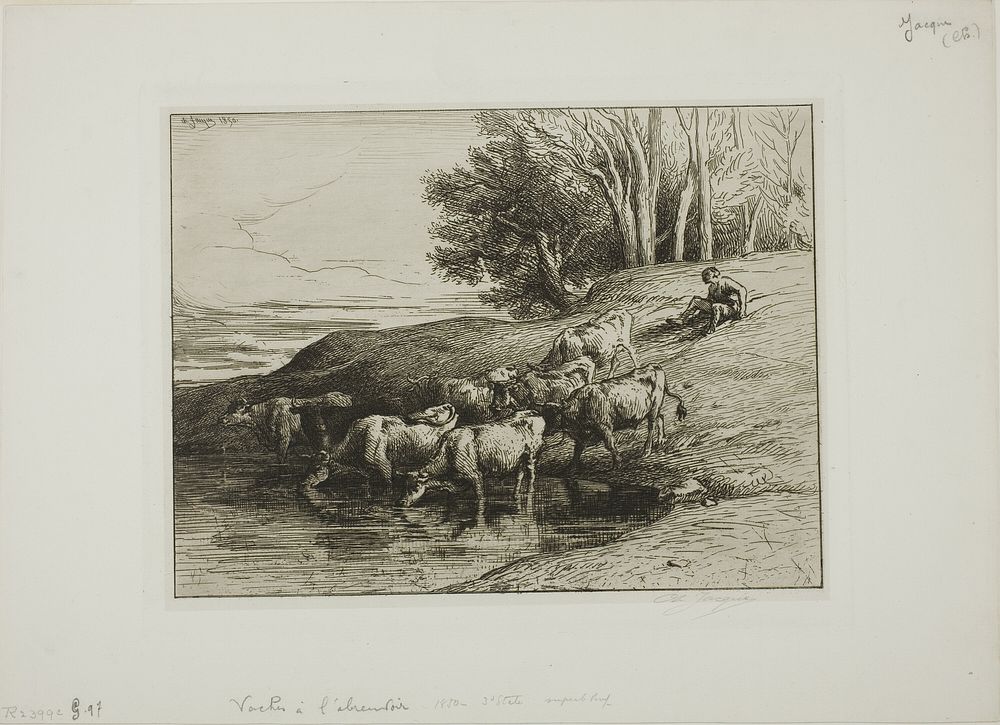 Cows at the Watering Place by Charles Émile Jacque