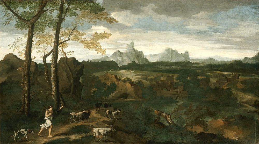 Landscape with a Herdsman and Goats by Gaspard Dughet