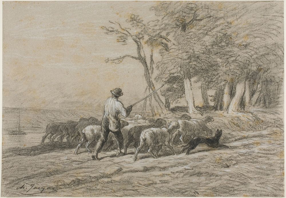 Shepherd and his Flock by Charles Émile Jacque