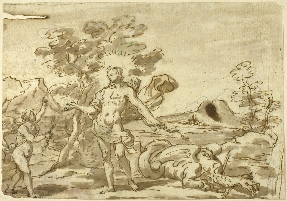 Apollo and the Pythian Monster by Follower of Pier Francesco Mola