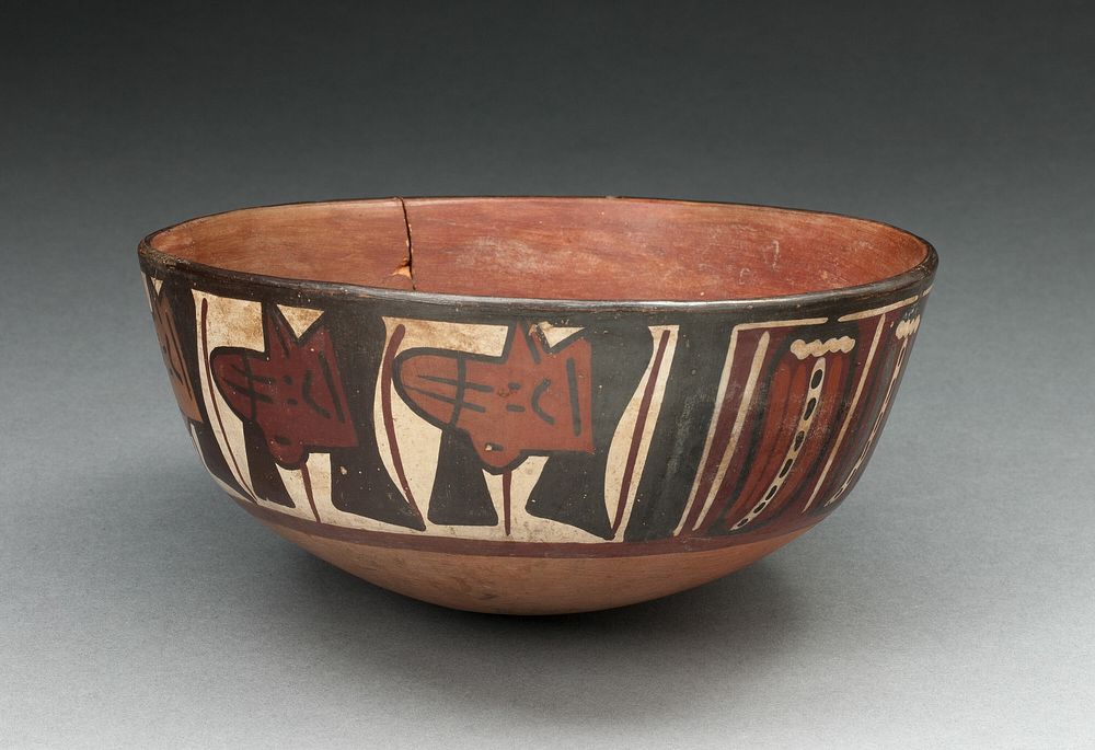 MIniature Flared Bowl Depicting Trophy Heads and Abstract Peppers by Nazca