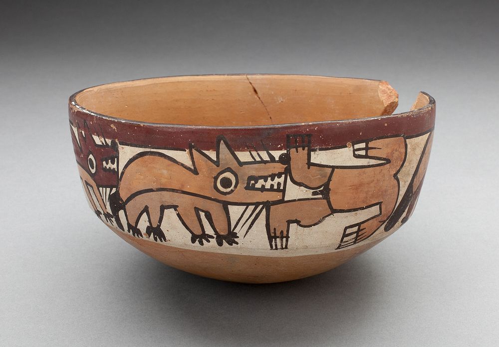 Bowl Depicting Coyotes Attacking Human by Nazca