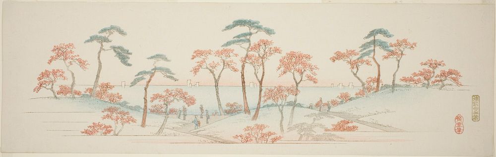 Maples at Kaianji Temple (Kaianji koyo), from an untitled series of famous views of the Edo suburbs by Utagawa Hiroshige