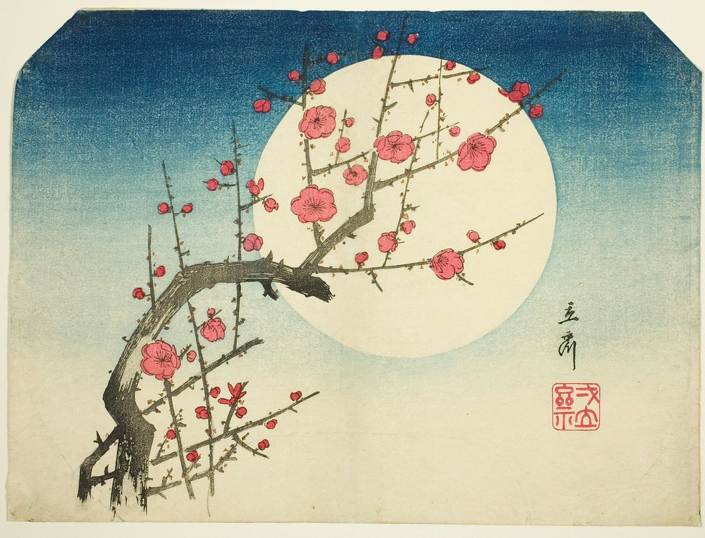 A Red Plum Branch against the Summer Moon by Utagawa Hiroshige